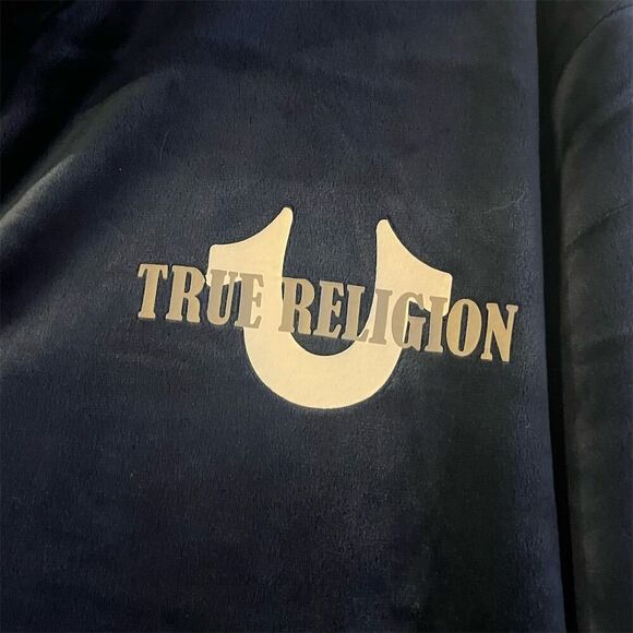 True Religion Men's Varsity Jacket Size S Blue Full Zip Casual velour - Picture 2 of 9